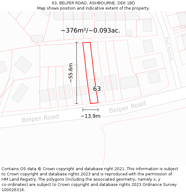 63, BELPER ROAD, ASHBOURNE, DE6 1BD: Plot and title map