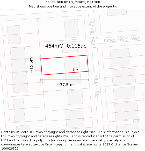 63, BELPER ROAD, DERBY, DE1 3EP: Plot and title map