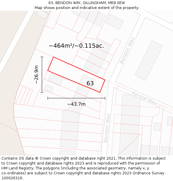 63, BENDON WAY, GILLINGHAM, ME8 0EW: Plot and title map