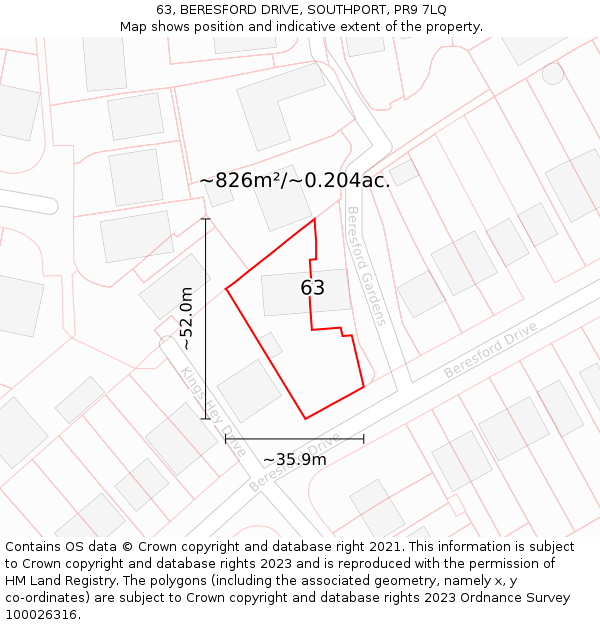 63, BERESFORD DRIVE, SOUTHPORT, PR9 7LQ: Plot and title map