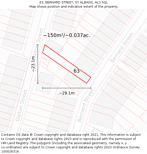 63, BERNARD STREET, ST ALBANS, AL3 5QL: Plot and title map