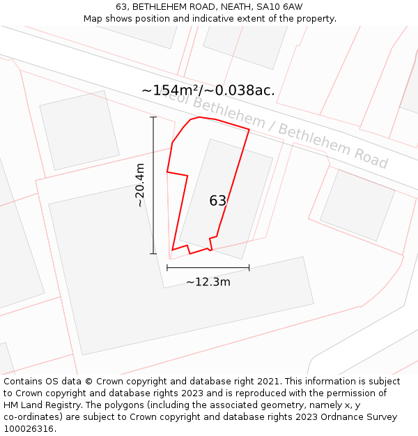 63, BETHLEHEM ROAD, NEATH, SA10 6AW: Plot and title map