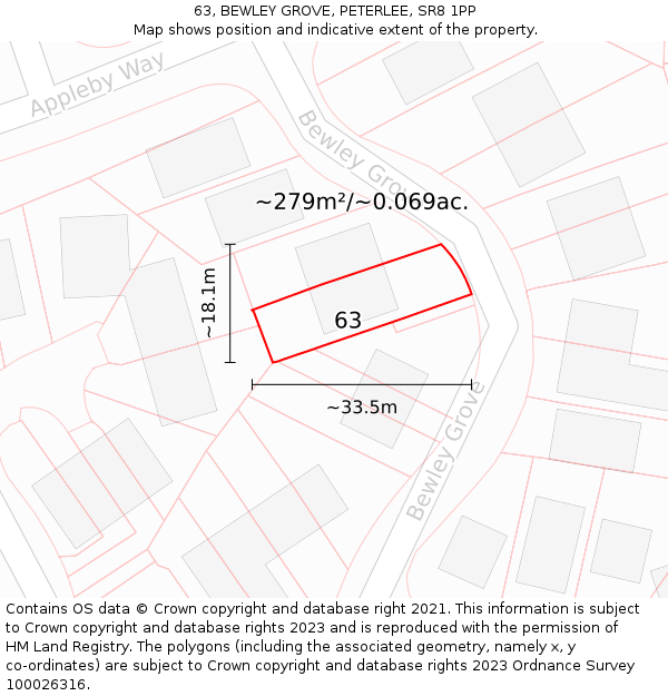 63, BEWLEY GROVE, PETERLEE, SR8 1PP: Plot and title map