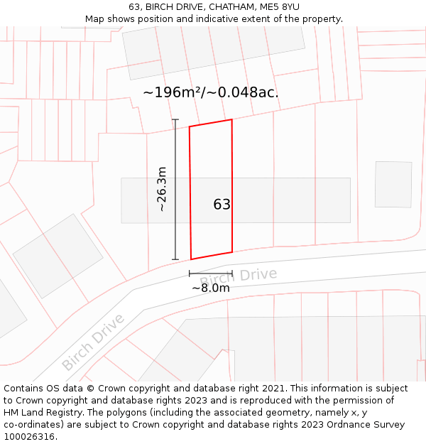 63, BIRCH DRIVE, CHATHAM, ME5 8YU: Plot and title map