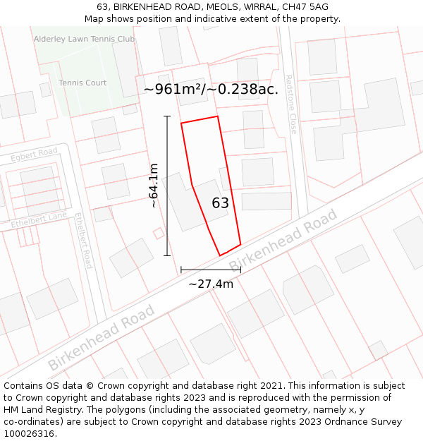 63, BIRKENHEAD ROAD, MEOLS, WIRRAL, CH47 5AG: Plot and title map