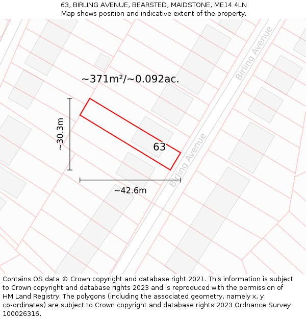 63, BIRLING AVENUE, BEARSTED, MAIDSTONE, ME14 4LN: Plot and title map