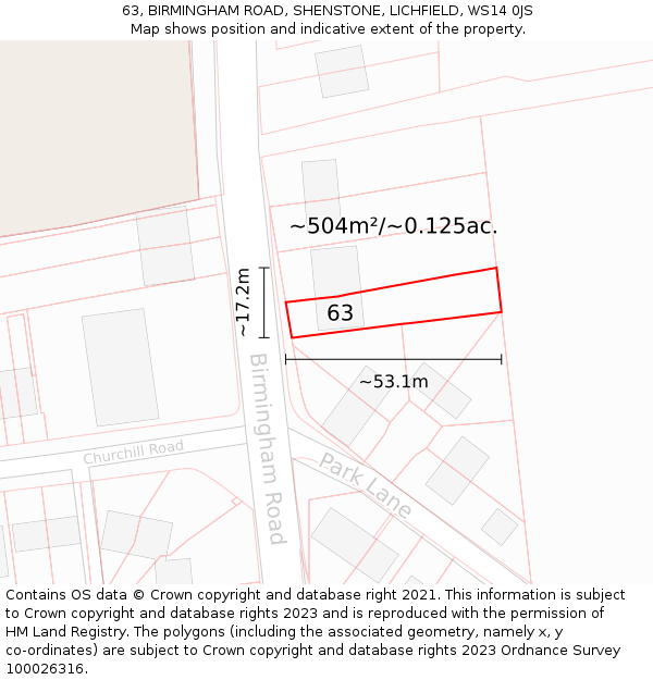 63, BIRMINGHAM ROAD, SHENSTONE, LICHFIELD, WS14 0JS: Plot and title map