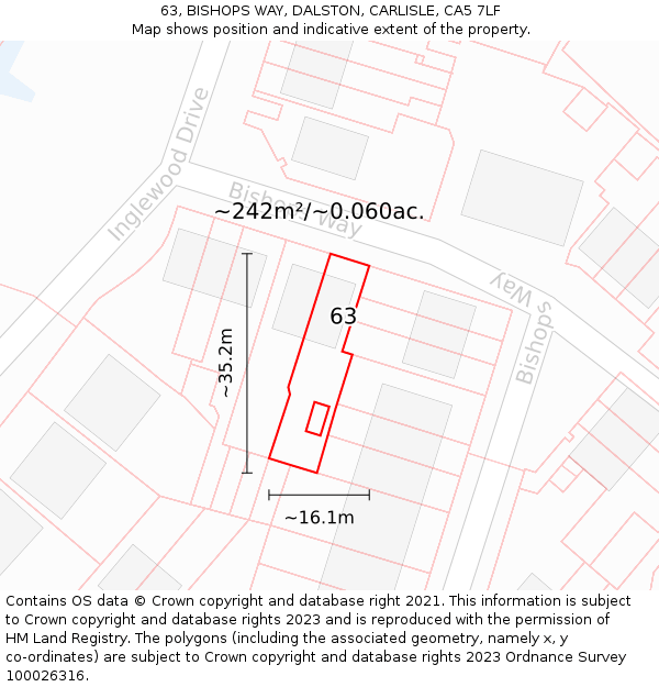 63, BISHOPS WAY, DALSTON, CARLISLE, CA5 7LF: Plot and title map