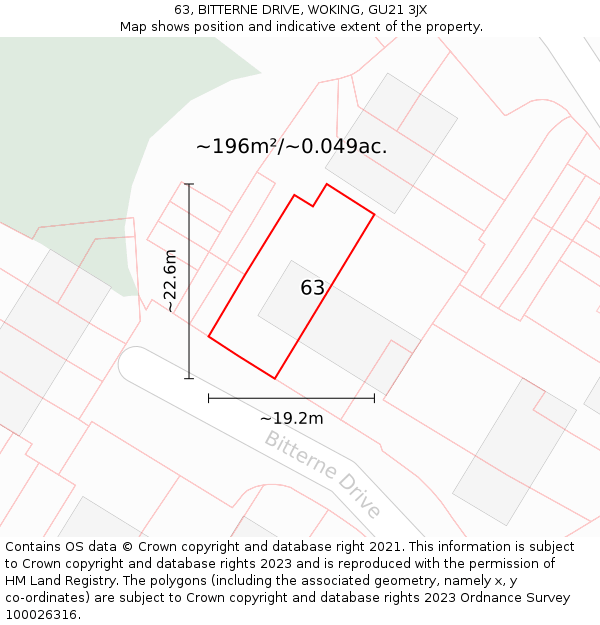 63, BITTERNE DRIVE, WOKING, GU21 3JX: Plot and title map