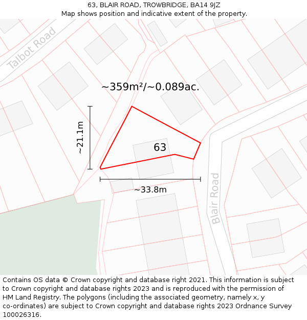 63, BLAIR ROAD, TROWBRIDGE, BA14 9JZ: Plot and title map