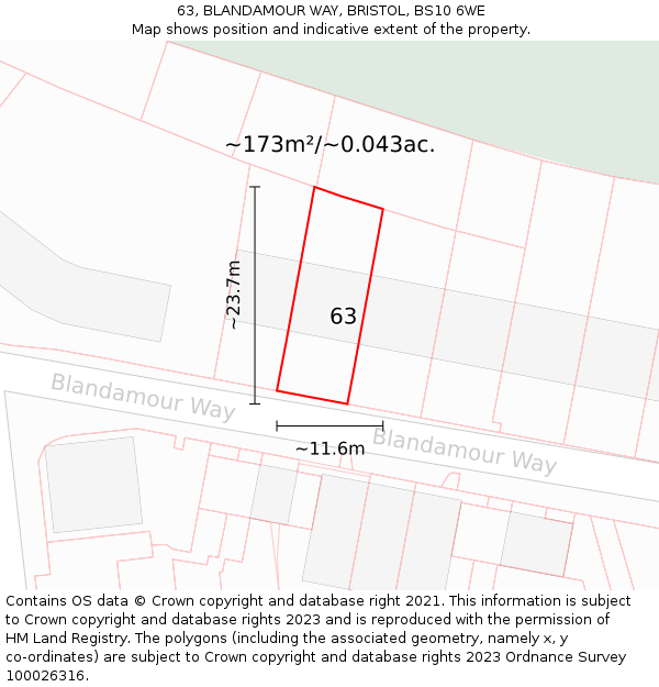 63, BLANDAMOUR WAY, BRISTOL, BS10 6WE: Plot and title map