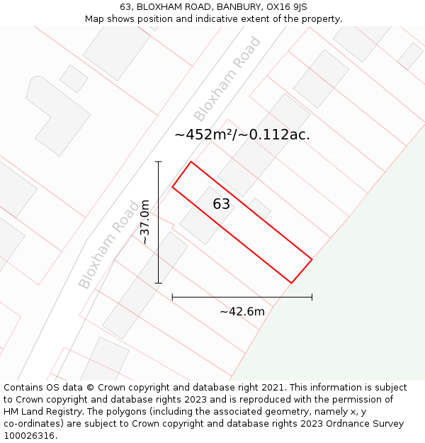 63, BLOXHAM ROAD, BANBURY, OX16 9JS: Plot and title map