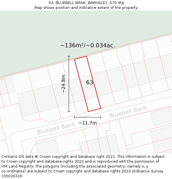 63, BLUEBELL BANK, BARNSLEY, S70 4NJ: Plot and title map