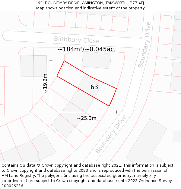 63, BOUNDARY DRIVE, AMINGTON, TAMWORTH, B77 4FJ: Plot and title map