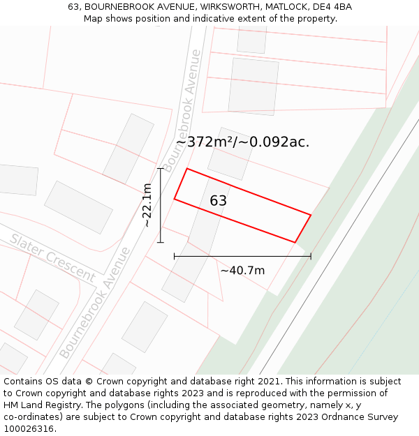 63, BOURNEBROOK AVENUE, WIRKSWORTH, MATLOCK, DE4 4BA: Plot and title map