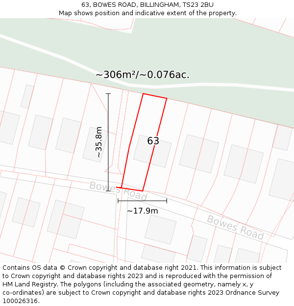 63, BOWES ROAD, BILLINGHAM, TS23 2BU: Plot and title map