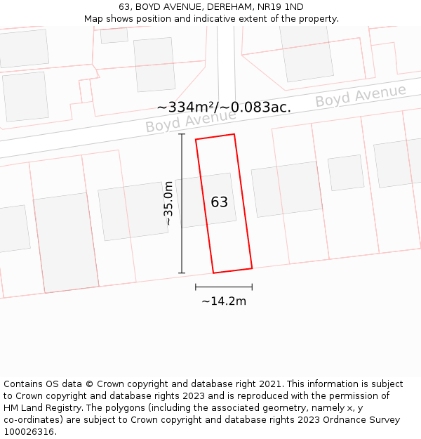 63, BOYD AVENUE, DEREHAM, NR19 1ND: Plot and title map