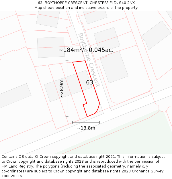 63, BOYTHORPE CRESCENT, CHESTERFIELD, S40 2NX: Plot and title map
