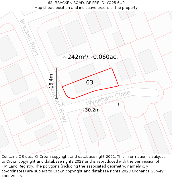 63, BRACKEN ROAD, DRIFFIELD, YO25 6UP: Plot and title map