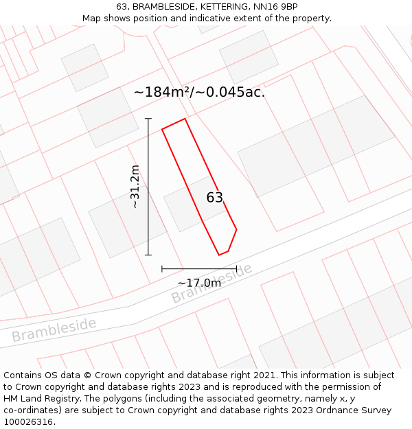 63, BRAMBLESIDE, KETTERING, NN16 9BP: Plot and title map