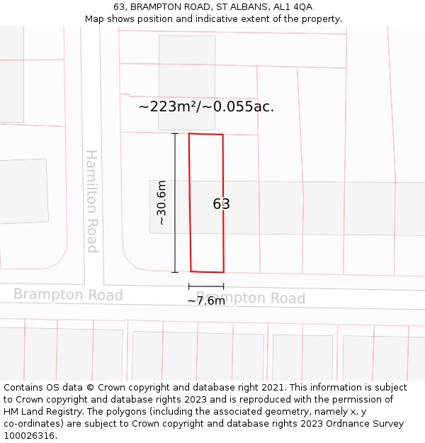 63, BRAMPTON ROAD, ST ALBANS, AL1 4QA: Plot and title map