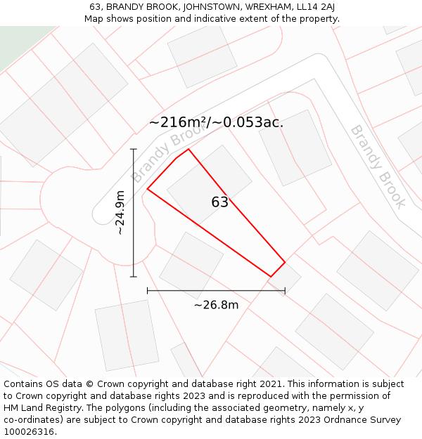 63, BRANDY BROOK, JOHNSTOWN, WREXHAM, LL14 2AJ: Plot and title map