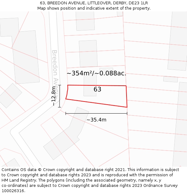 63, BREEDON AVENUE, LITTLEOVER, DERBY, DE23 1LR: Plot and title map