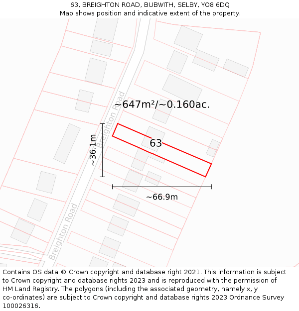 63, BREIGHTON ROAD, BUBWITH, SELBY, YO8 6DQ: Plot and title map
