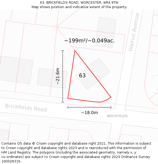 63, BRICKFIELDS ROAD, WORCESTER, WR4 9TW: Plot and title map