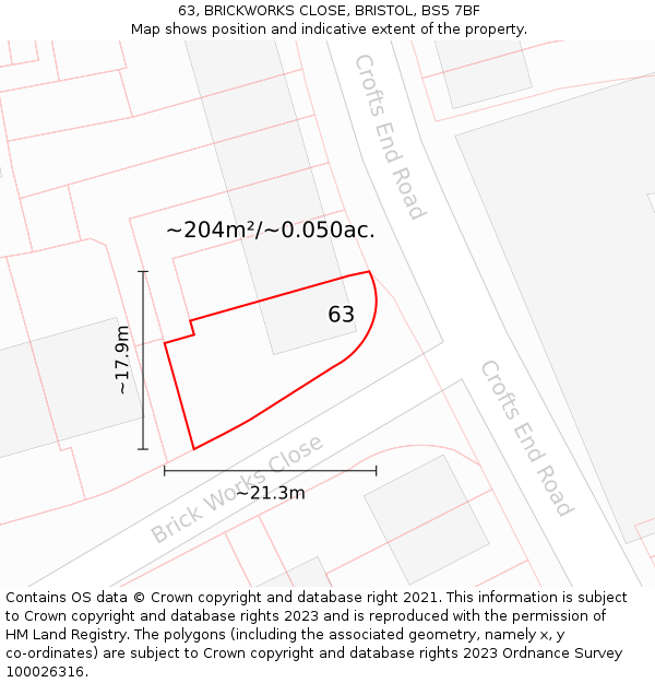 63, BRICKWORKS CLOSE, BRISTOL, BS5 7BF: Plot and title map