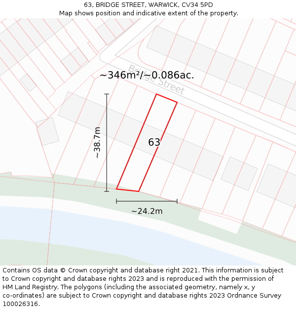 63, BRIDGE STREET, WARWICK, CV34 5PD: Plot and title map