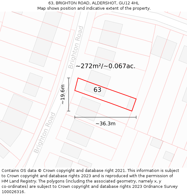 63, BRIGHTON ROAD, ALDERSHOT, GU12 4HL: Plot and title map