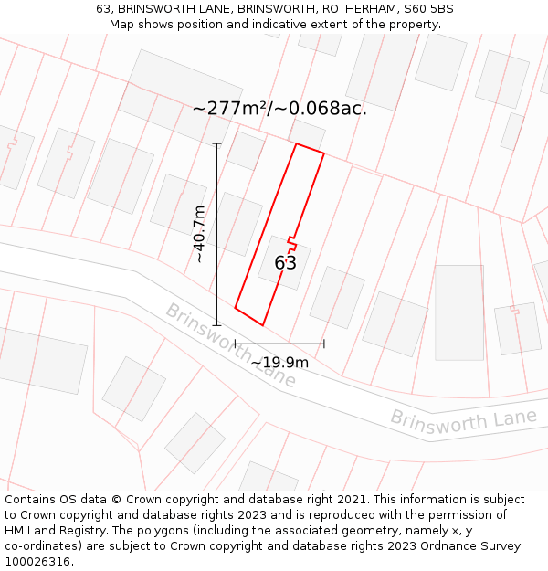 63, BRINSWORTH LANE, BRINSWORTH, ROTHERHAM, S60 5BS: Plot and title map
