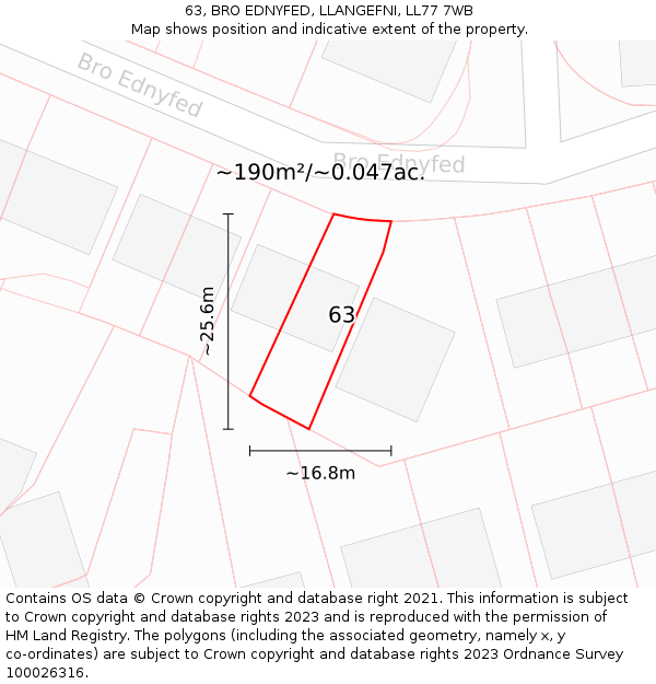 63, BRO EDNYFED, LLANGEFNI, LL77 7WB: Plot and title map
