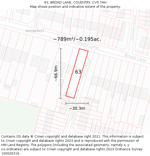 63, BROAD LANE, COVENTRY, CV5 7AH: Plot and title map