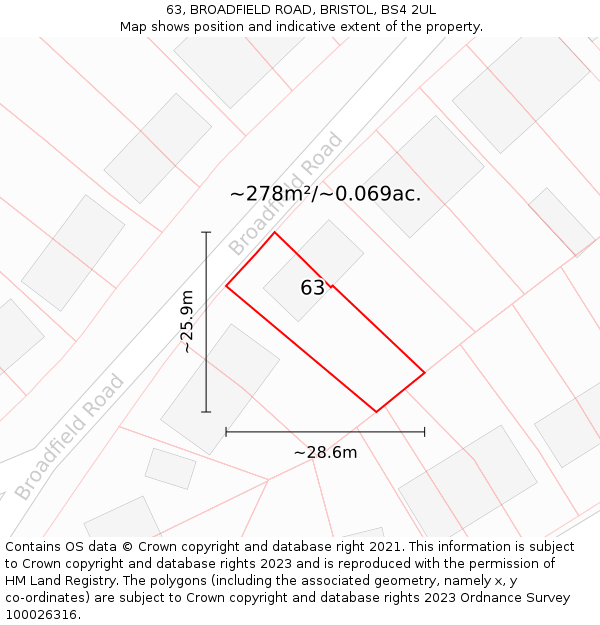 63, BROADFIELD ROAD, BRISTOL, BS4 2UL: Plot and title map