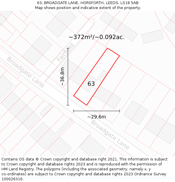 63, BROADGATE LANE, HORSFORTH, LEEDS, LS18 5AB: Plot and title map