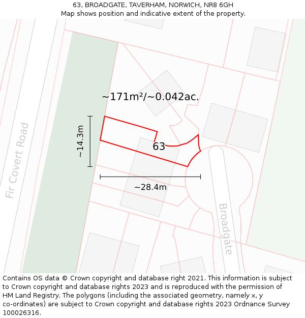 63, BROADGATE, TAVERHAM, NORWICH, NR8 6GH: Plot and title map