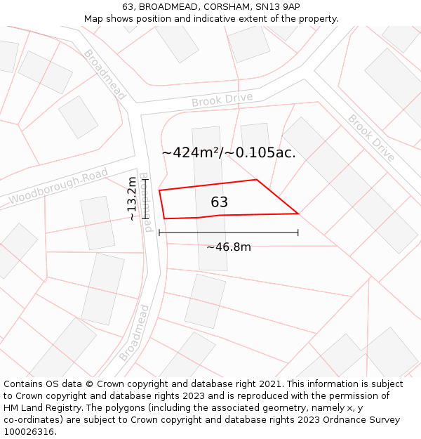 63, BROADMEAD, CORSHAM, SN13 9AP: Plot and title map