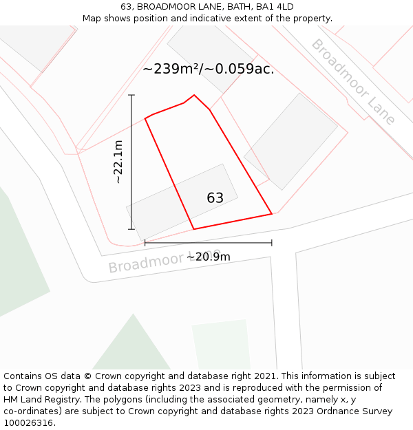 63, BROADMOOR LANE, BATH, BA1 4LD: Plot and title map