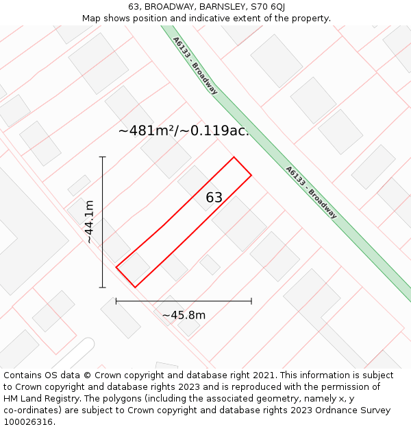 63, BROADWAY, BARNSLEY, S70 6QJ: Plot and title map