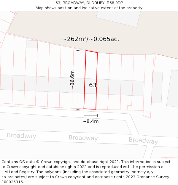63, BROADWAY, OLDBURY, B68 9DP: Plot and title map