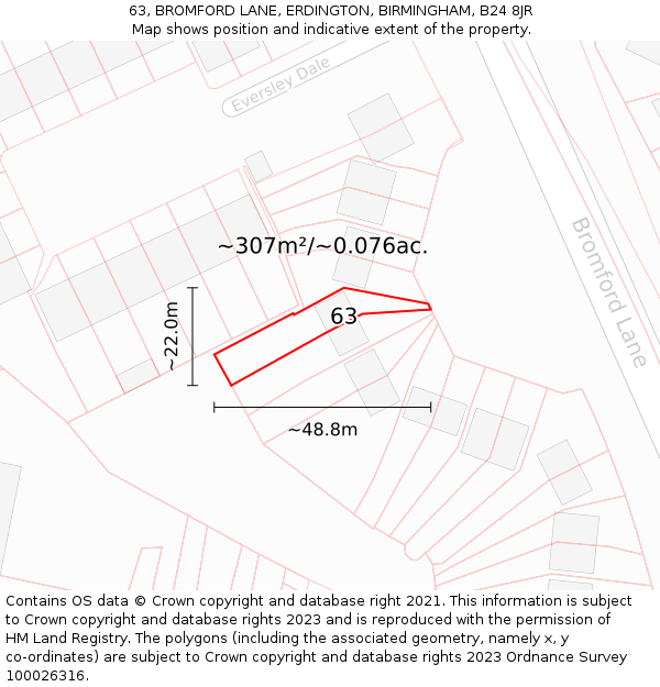 63, BROMFORD LANE, ERDINGTON, BIRMINGHAM, B24 8JR: Plot and title map
