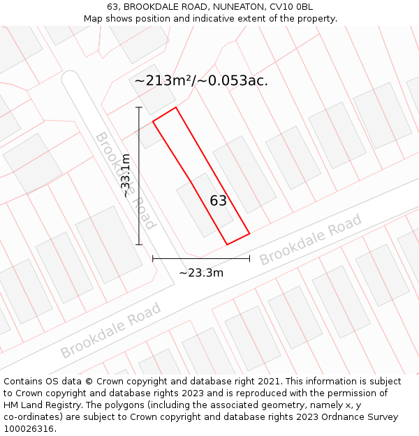 63, BROOKDALE ROAD, NUNEATON, CV10 0BL: Plot and title map