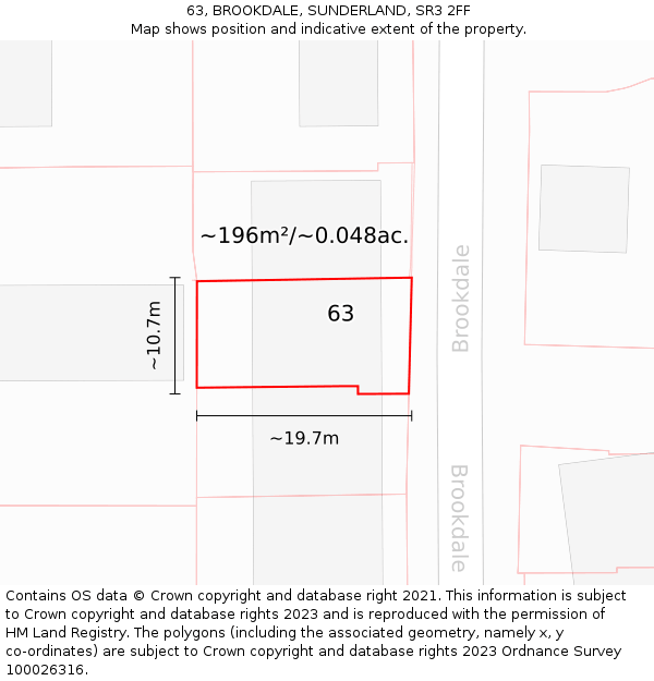 63, BROOKDALE, SUNDERLAND, SR3 2FF: Plot and title map
