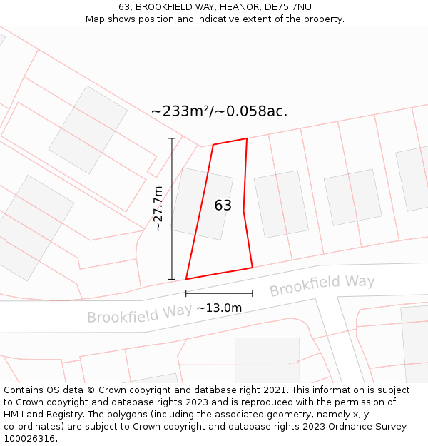 63, BROOKFIELD WAY, HEANOR, DE75 7NU: Plot and title map