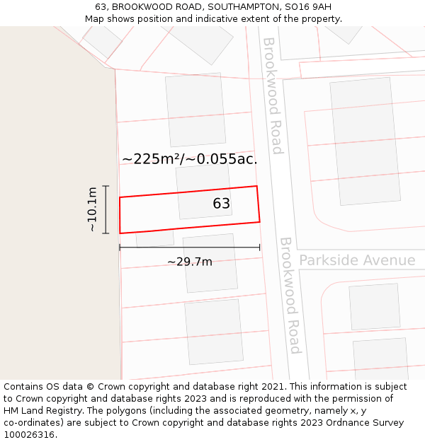 63, BROOKWOOD ROAD, SOUTHAMPTON, SO16 9AH: Plot and title map