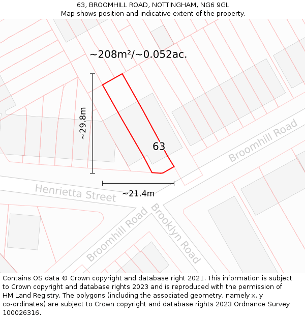 63, BROOMHILL ROAD, NOTTINGHAM, NG6 9GL: Plot and title map