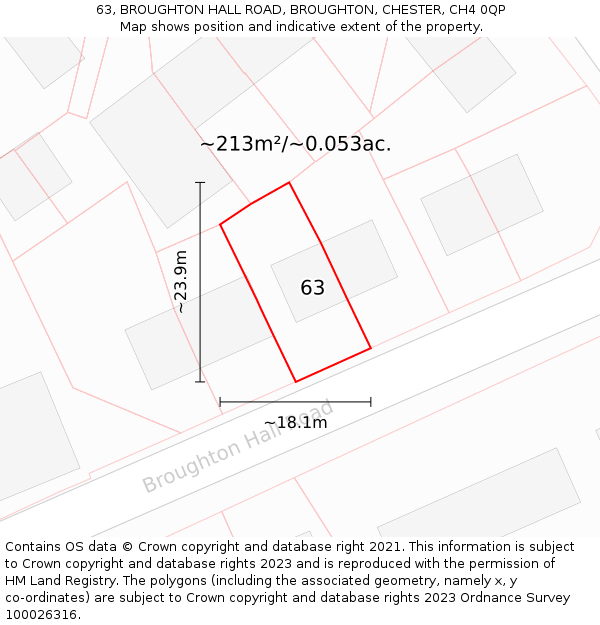 63, BROUGHTON HALL ROAD, BROUGHTON, CHESTER, CH4 0QP: Plot and title map