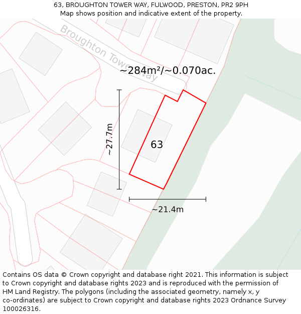 63, BROUGHTON TOWER WAY, FULWOOD, PRESTON, PR2 9PH: Plot and title map